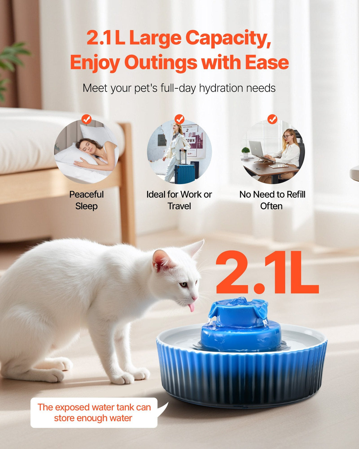 Ceramic Cat Water Fountain 2.1L/71oz Cupcake Pet Fountain For Cats & Dogs