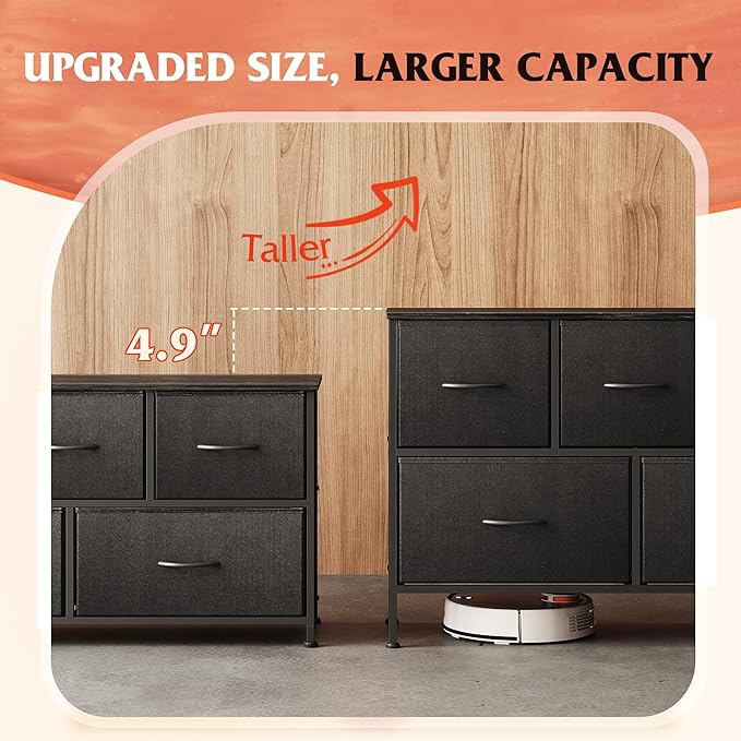 WLIVE Dresser for Bedroom with 5 Drawers, Long Fabric Dresser, Chest of Drawers