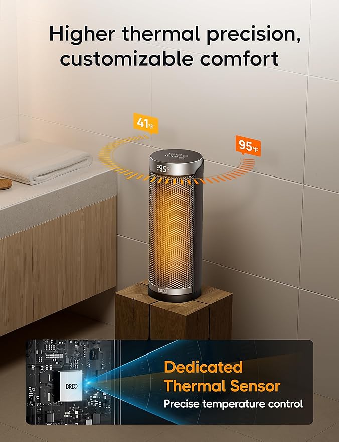 DREO Space Heater for Bathroom and Indoor, 70°Oscillating, 5 Modes, Remote for