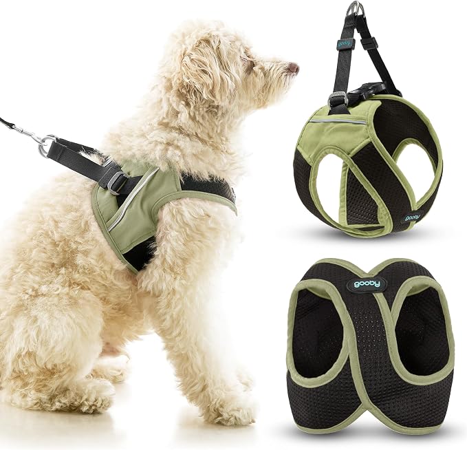 Gooby Escape Free Easy Fit X Step-in Dog Harness, Portland Green, Small | Patented escape-free, tightens on back-out; Choke-free X-frame + V-neck; Quick-release buckle; Reflective trim