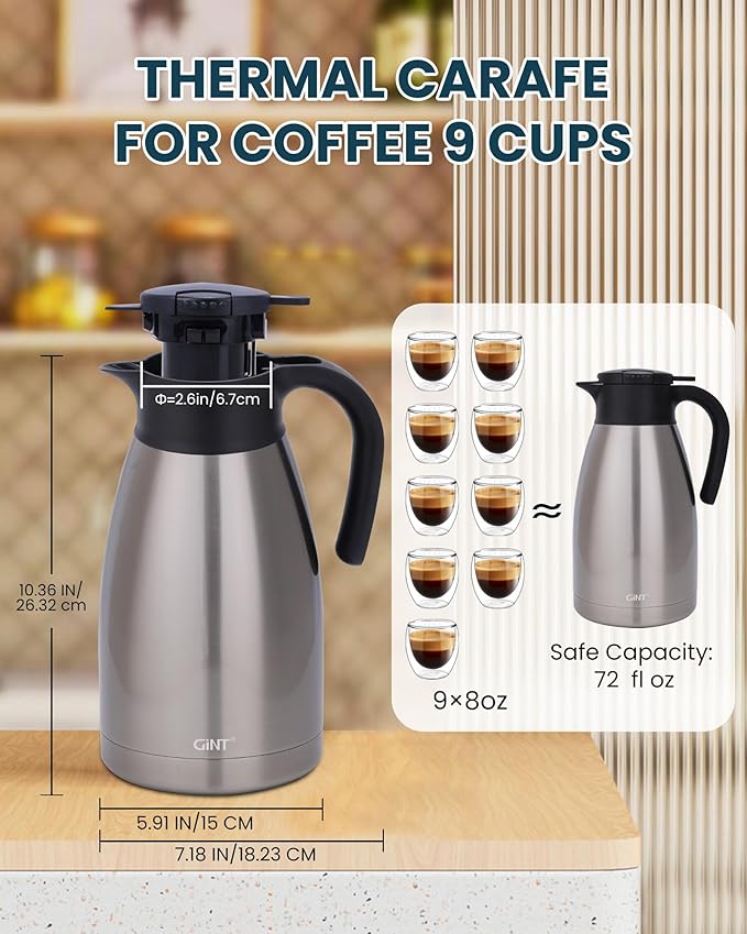 GiNT 74Oz Thermal Coffee Carafe, Insulated Stainless Steel Coffee Carafes