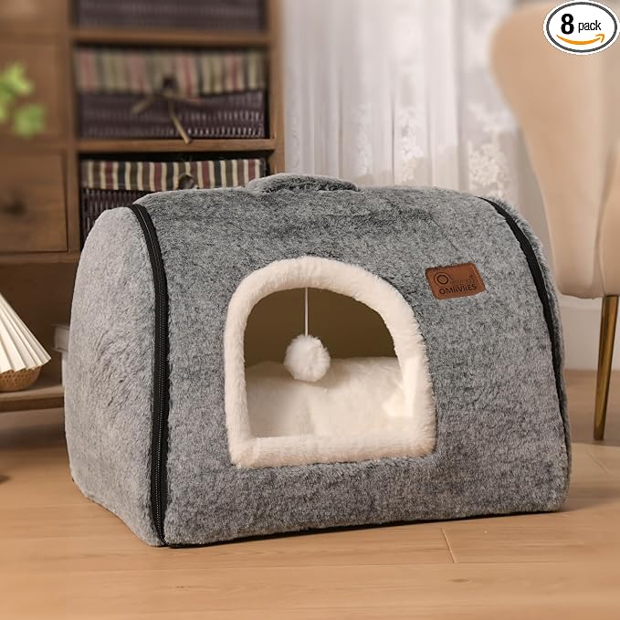 cat Bed cave-cat beds for Indoor Cats,Soft and Comfortable Cute cat Bed,cat House,with Removable Washable Cushioned Pillow,Enclosed Pet Bed,Kitten hut、Hideaway,Small Large Dog Tent (Dark Grey)