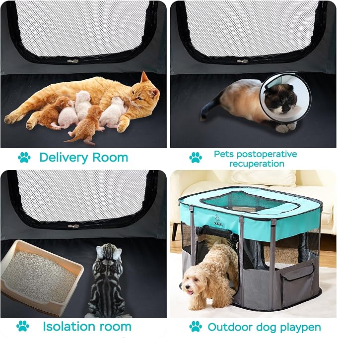 XRG Foldable Pet Playpen,Indoor Cat cage Puppy Crates M(31.5"x23.6"x21.7") | Portable Dog Crates with Upgrade Breathable Mesh,Sturdy Cat Kennel Indoor & Outdoor for Rabbit or Small Animals,Green