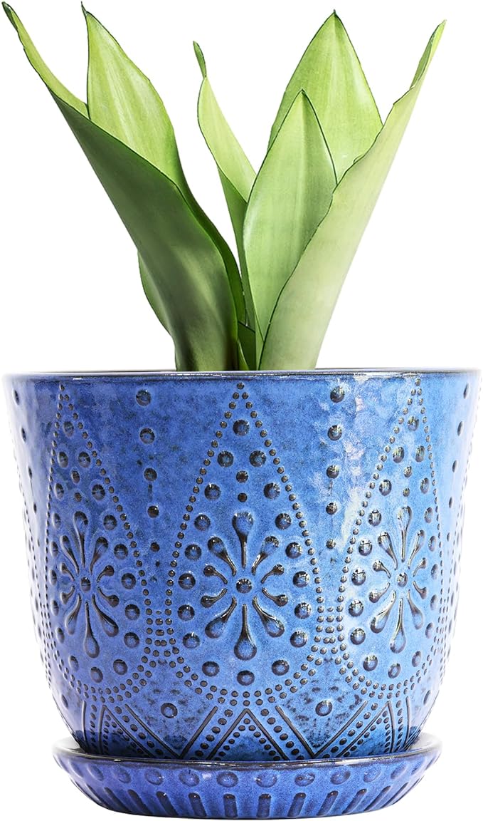 Gepege 8 Inch Plant Pot for Indoor Plants, Ceramic Planter with Drainage Holes and Saucers Large Flower Pot
