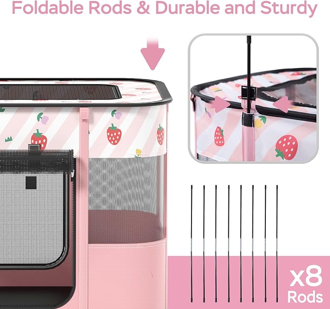 Dog and CAT pop Play Pen,Pets Houses for Dogs and Cats,Indoor&Outdoor Exercise Pen Dog Tent Puppy Playground Large (L, Pink) | Portable Dog Kennel with Upgrade Breathable Mesh,Sturdy Kitten Playpen Indoor & Outdoor for Rabbit or Small Animals,Pink