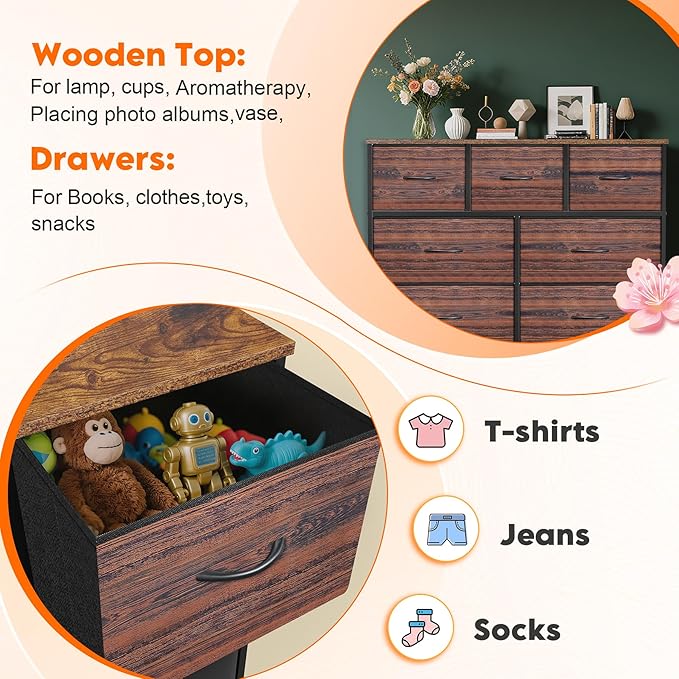 Dresser for Bedroom with 7 Drawers, Chest of Drawers, Storage Drawers Organizer