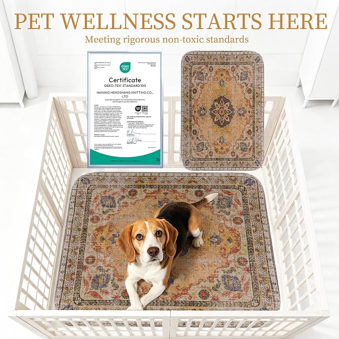 Homimp Washable Pee Pads for Dogs, 2 Pack Reusable Puppy Pads Waterproof, Absorbent and Leakproof Dog Pee Pads, Non Slip Puppy Training Pads, Pet Mat for Floor,Crate,Couch,Whelping,Khaki, 24"x36"