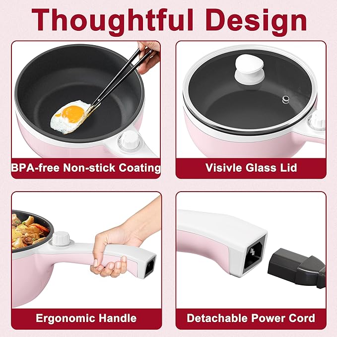 Dezin Hot Pot Electric Upgraded, Non-Stick Sauté Pan, Rapid Noodles Electric Pot