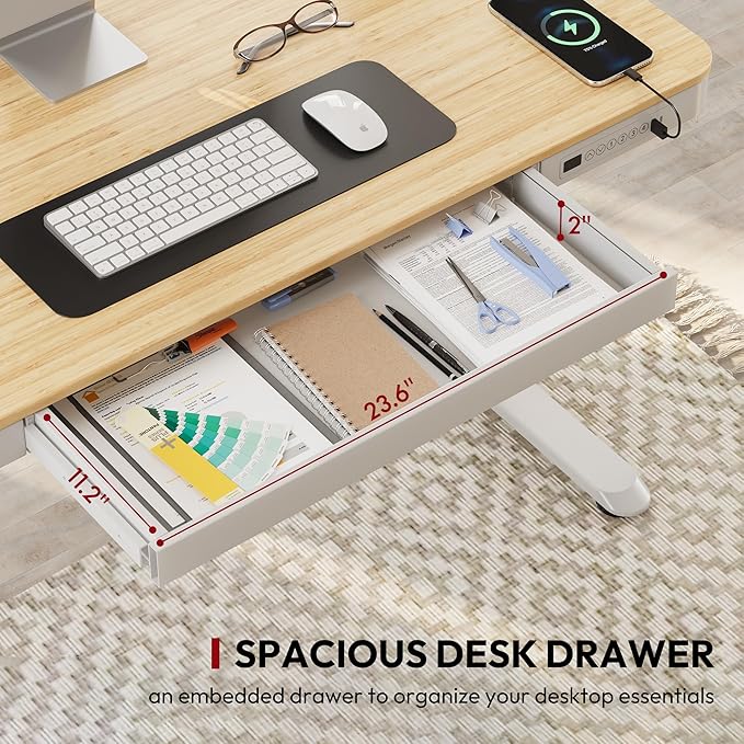 Standing Desk with Drawer, Electric Height Adjustable Home Office Desk with