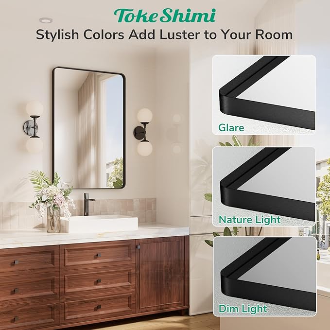TokeShimi Black Bathroom Mirror, 40x30 Large Bathroom Mirror Rectangle