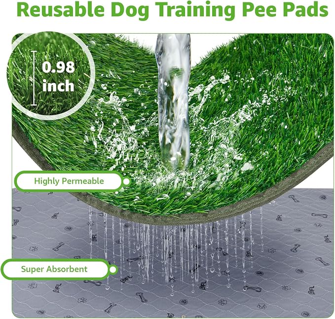 Dog Grass Pad with Tray, 18x30 Dog Litter Box for Patio Balcony Apartment | Floral,Grass Mat with Pad, Artificial Turf Grass, Puppy Indoor Outddor Potty Training, Washable Reusable, Leakproof, Pee On