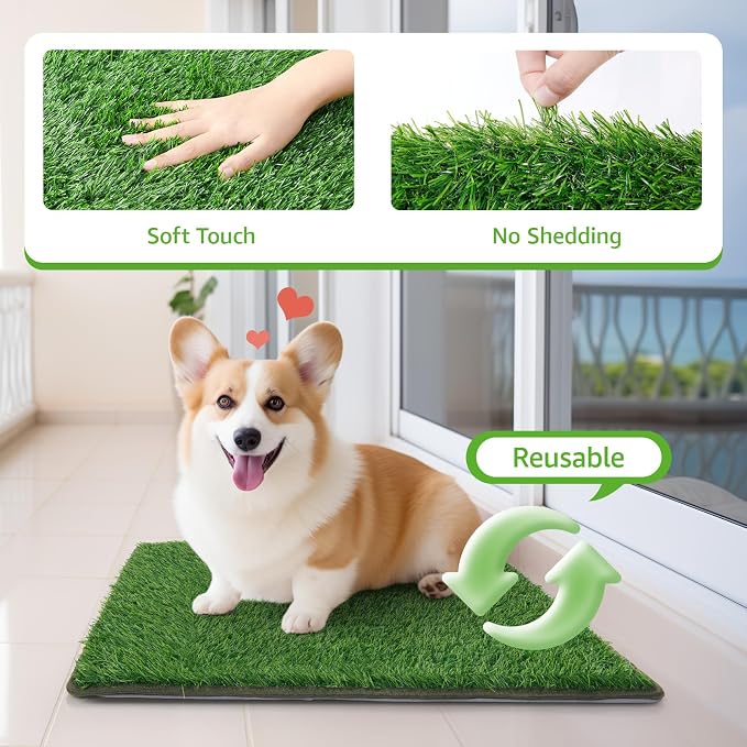 Dog Grass Pad with Tray, 18x30 Dog Litter Box for Patio Balcony Apartment | Floral,Grass Mat with Pad, Artificial Turf Grass, Puppy Indoor Outddor Potty Training, Washable Reusable, Leakproof, Pee On