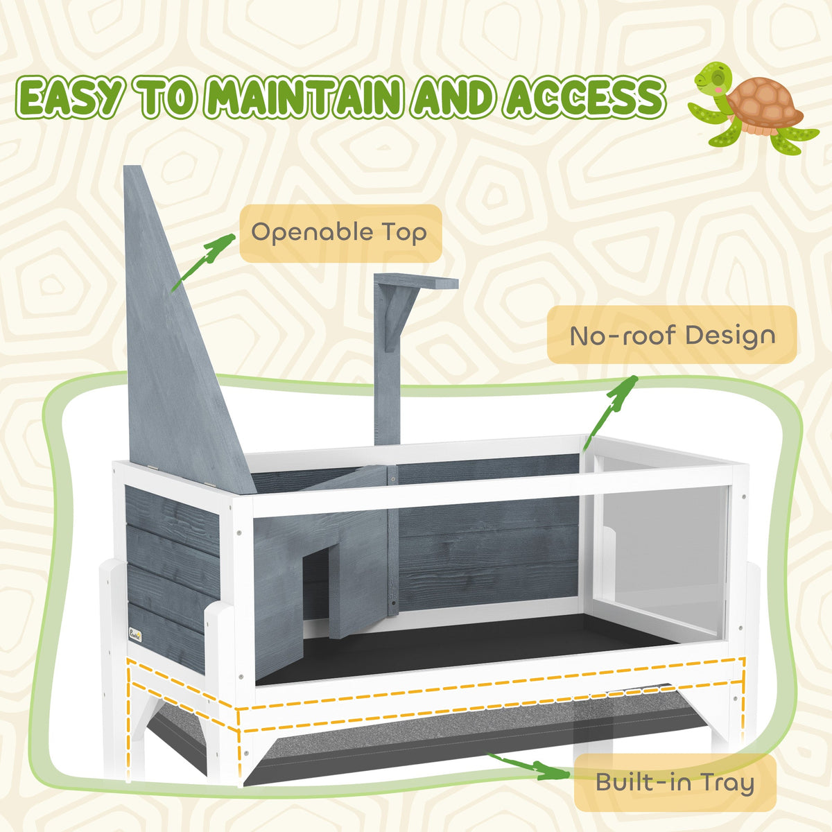 Wooden Tortoise Habitat with Storage Shelf, Tortoise Enclosure with Clear Windows, Openable Top, Lamp Holder, Gray