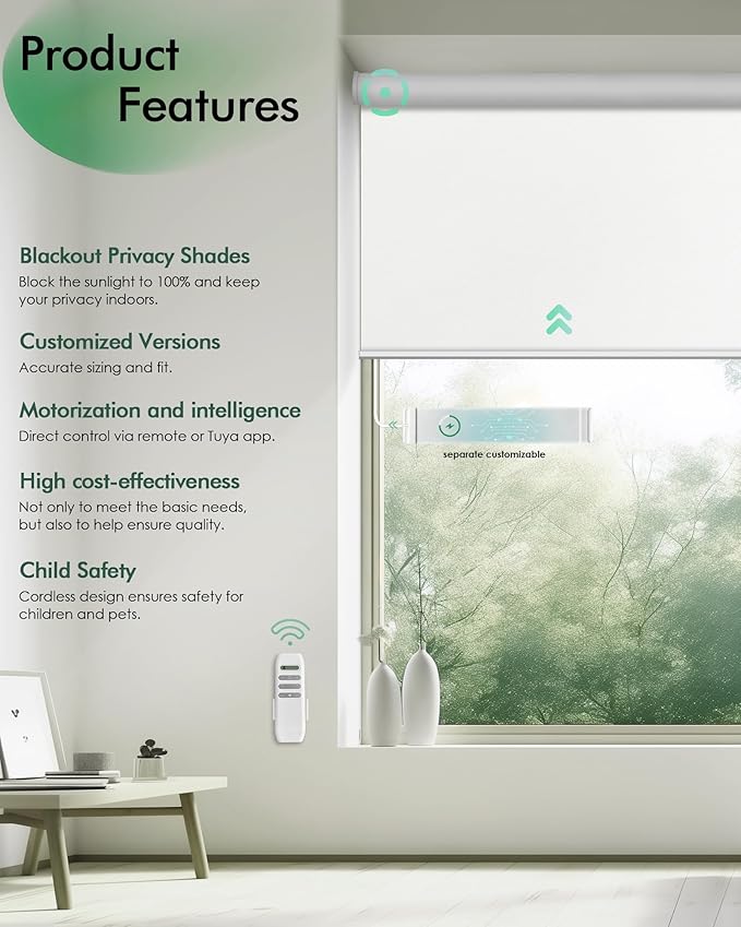 Yoolax Motorized Blinds with Remote, Automatic Roller Shades Cordless Electric