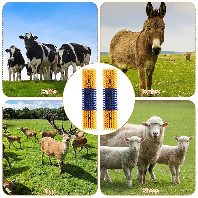 Livestock Scratch Brush With 16 Screws,Animal Back Scratching Brush for Cow,Cattle,Sheep, Horses,Pigs,Massage Grooming Tool(Yellow, 4pcs)