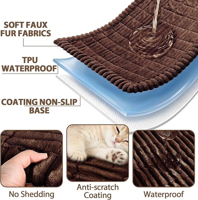 FUANGUI 2 Pack Waterproof Couch Cover for Dogs Pets Sofa Protector | Non-Slip Washable Fuzzy Soft Sofa Slipcover for 2 PCS L Shaped Sofa Pet Friendly, 27.6" x 70.9"+27.6" x 82.7", Brown