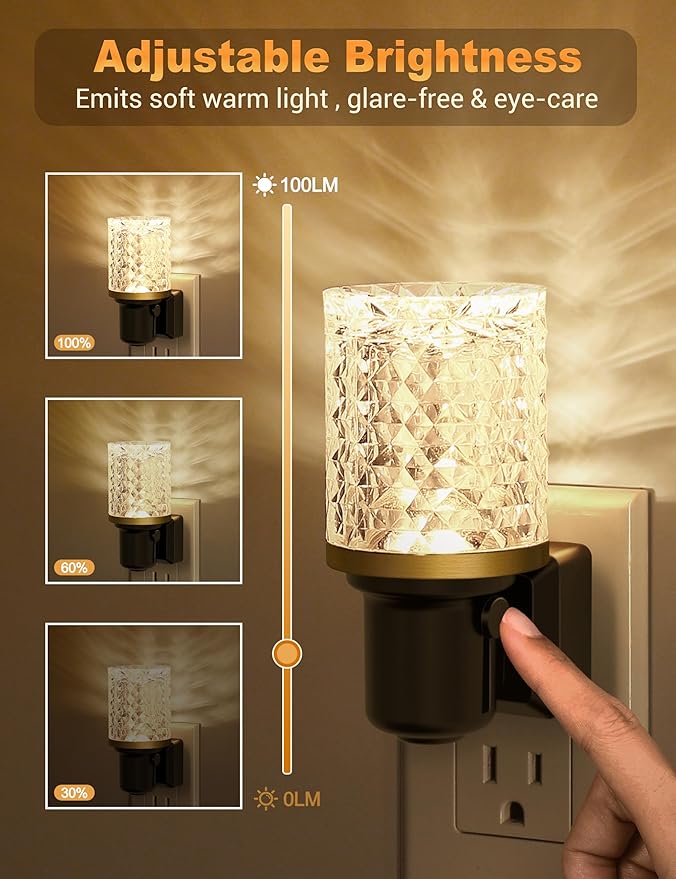 JandCase LED Night Light, Dimmable Night Lights Plug into Wall, Modern Nightlight with Auto On Off Light Sensor, 3000K Soft White Night Light 0-100LM Brightness for Hallway Bedroom Christmas Gifts