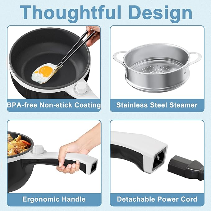 Dezin Hot Pot Electric with Steamer Upgraded, Non-Stick Sauté Pan, Rapid