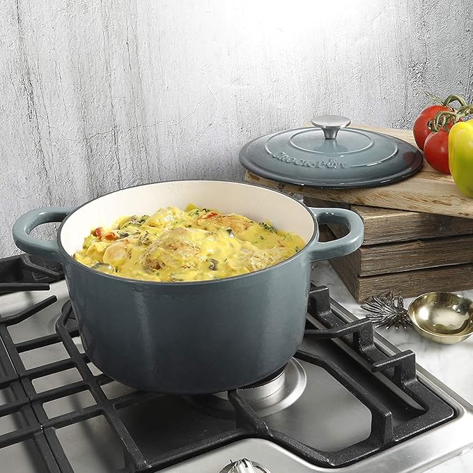 Crock Pot Artisan 5-Quart Round Enameled Cast Iron Dutch Oven – Slate Gray