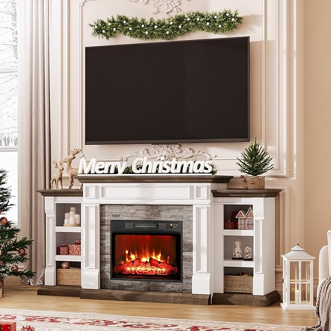 72" Electric Fireplace with Mantel, Fireplace TV Stand