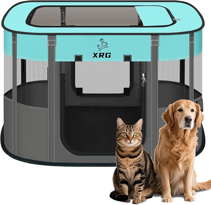 XRG Foldable Pet Playpen,Indoor Cat cage Puppy Crates M(31.5"x23.6"x21.7") | Portable Dog Crates with Upgrade Breathable Mesh,Sturdy Cat Kennel Indoor & Outdoor for Rabbit or Small Animals,Green