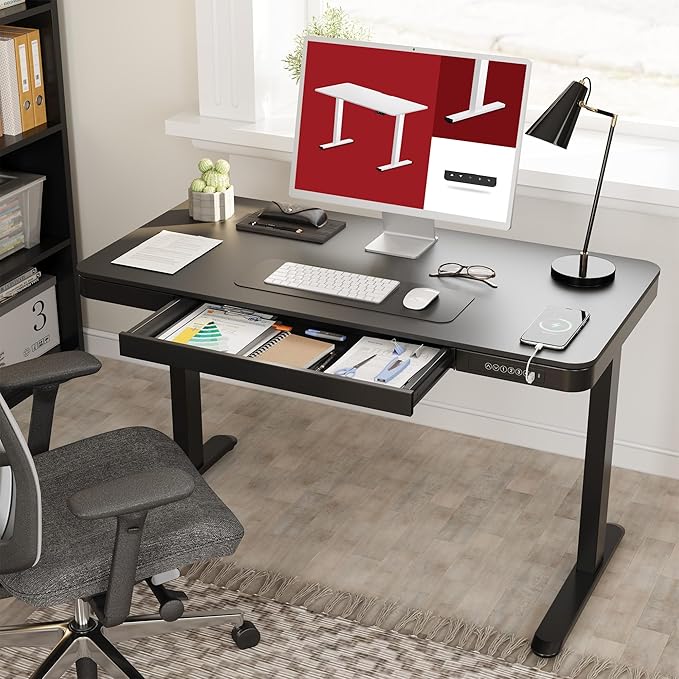 SANODESK Standing Desk with Drawer, Electric Height Adjustable Home Office Desk