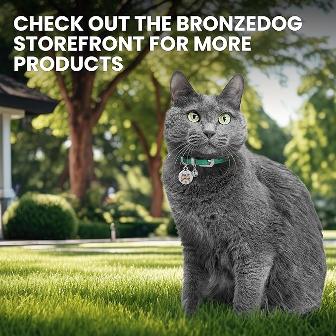 BRONZEDOG Leather Cat Collar with Removable Bells Non Breakaway Kitten QR Tag for Girl Boy (7" - 9" for Cats, Blue & Silver)
