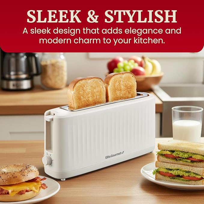 Elite Gourmet ECT2517C SLIMTOAST™ 2-Slice, Long Slot Toaster, Cool-touch Body