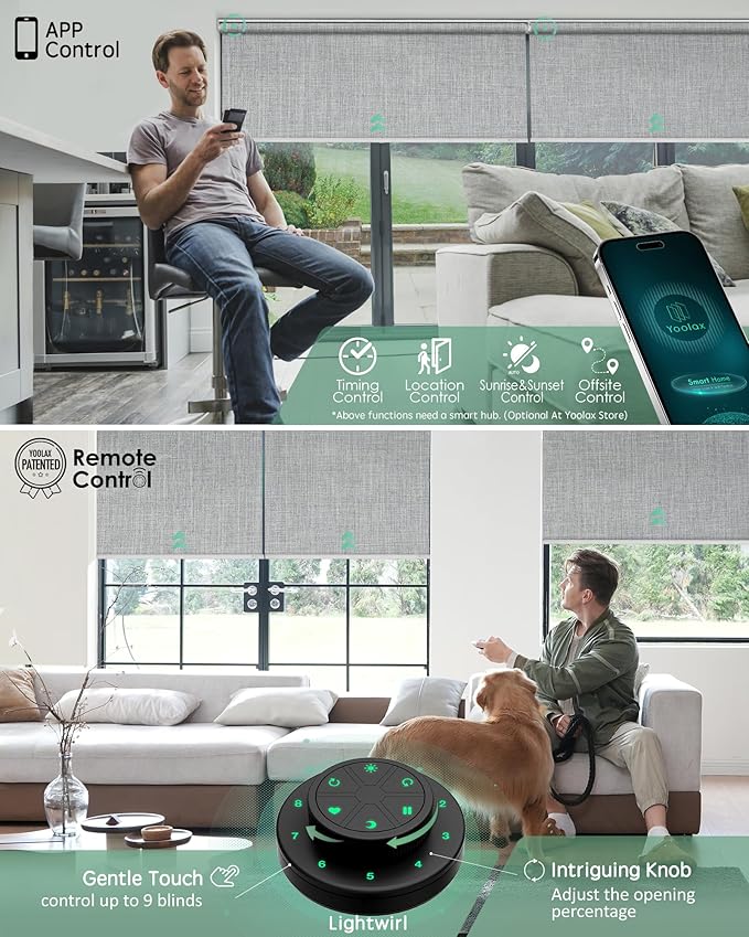 Yoolax Motorized Blinds with Remote, Automatic Window Shades Compatible with