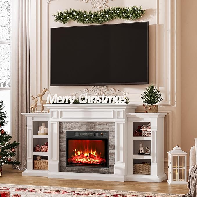 72" Electric Fireplace with Mantel, Fireplace TV Stand