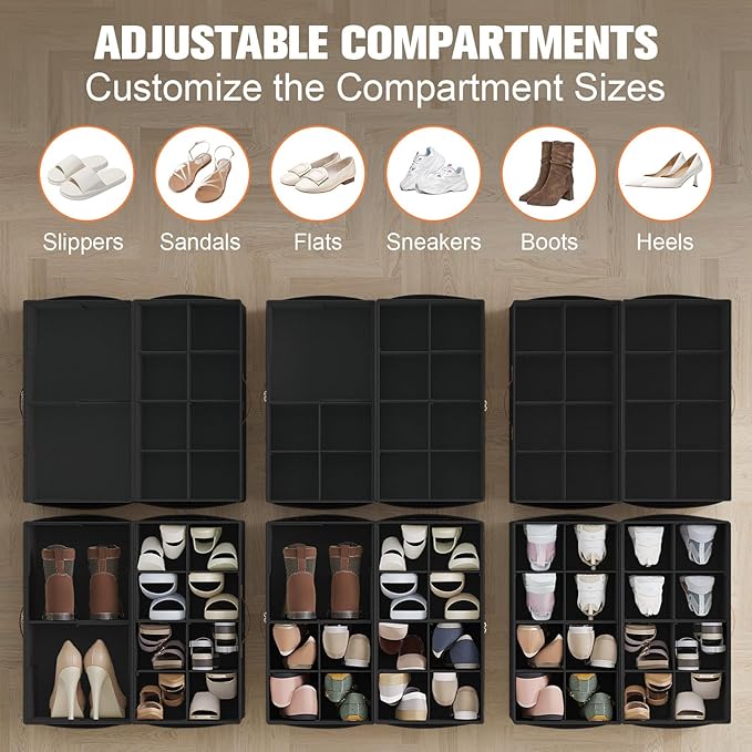 2 Pack Shoe Organizer for Closet, Foldable Shoe Storage Organizer