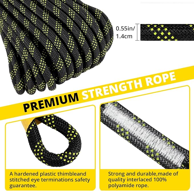 TRSMIMA Rope Harness Safety Lanyard:150ft Roofing Rope Fall Protection | Vertical Safety Harness Rope With Grab Snap Hooks Shock Absorber - Tree Climbing Line Kit Heavy Duty Safety Equipment ANSI CE