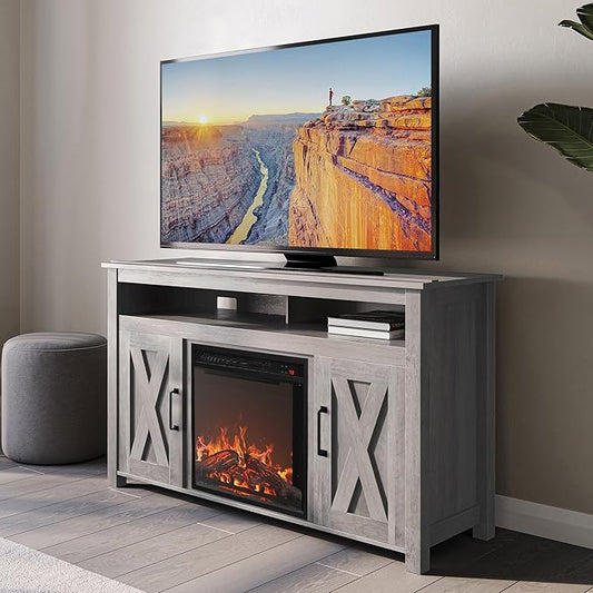 BELLEZE Modern 48" Barn Door Wood TV Stand