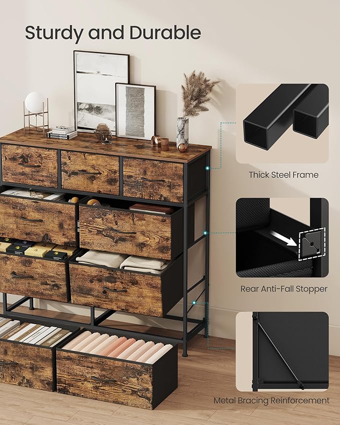 SONGMICS Dresser for Bedroom, Chest of Drawers, 9 Non-Woven Fabric Drawers