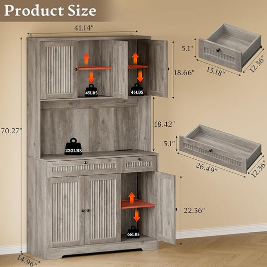 Pantry Cabinet with Charging Station and Light, Tall Kitchen Pantry Storage