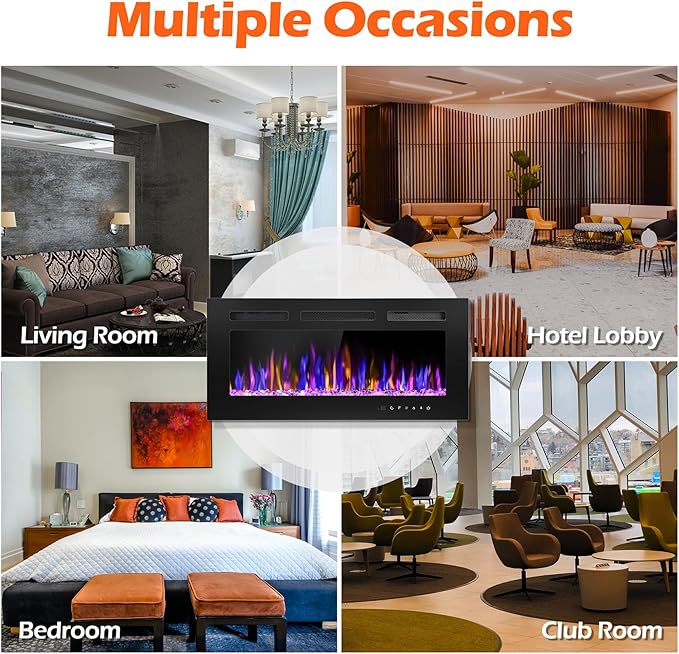 36" Electric Fireplace Wall Mounted and Recessed