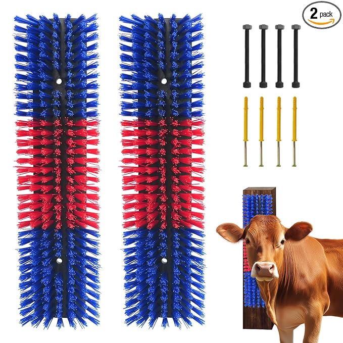 Livestock Scratch Brush With 8 Screws,Animal Back Scratching Brush for Cow,Cattle,Sheep, Horses,Pigs,Massage Grooming Tool(Blue, 2pcs)