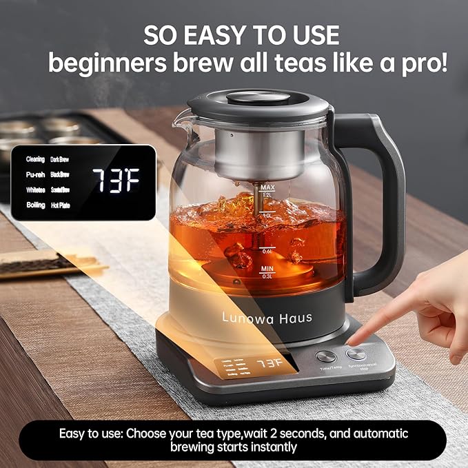 Rufus Titanium & Glass Electric Tea Kettle Tea Maker