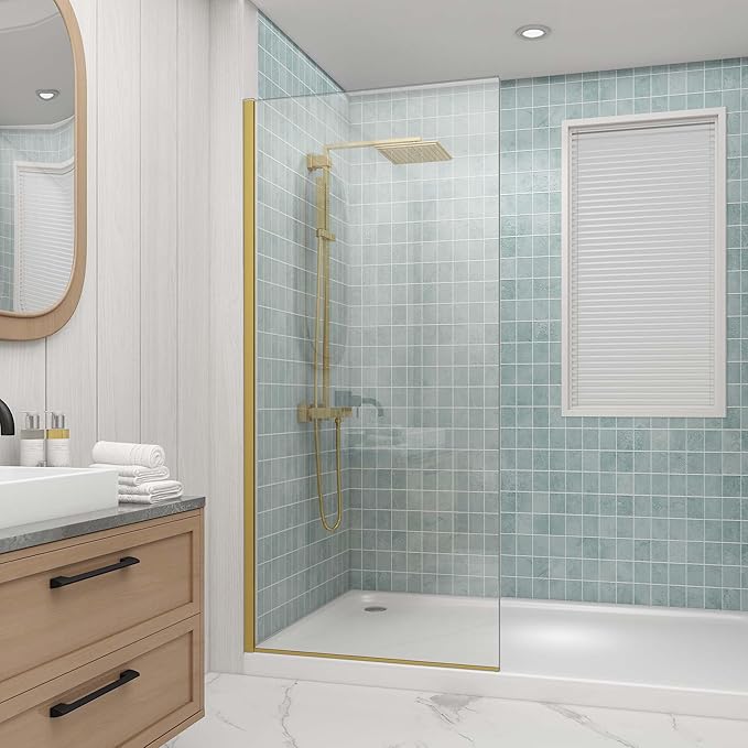 Sunrosa 36"×76" Shower Glass Panel, 8mm Thick Shower Screen, Brushed Gold