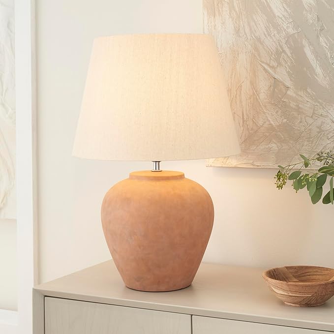 Nourison Home 20" Rustic Terracotta Ceramic Pot Table Lamp for Bedroom, Living Room, Console, Entryway