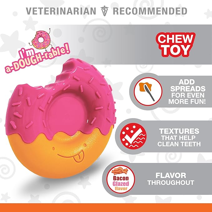 Nylabone Donut Power Chew Toy for Dogs, Dog Toys for Aggressive Chewers, Bacon Glazed Flavor, Large Dogs - Up to 50 lbs, 1 Count