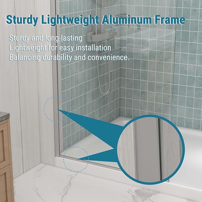 Sunrosa 36"×76" Shower Glass Panel, 8mm Thick Shower Screen, Brushed Nickel