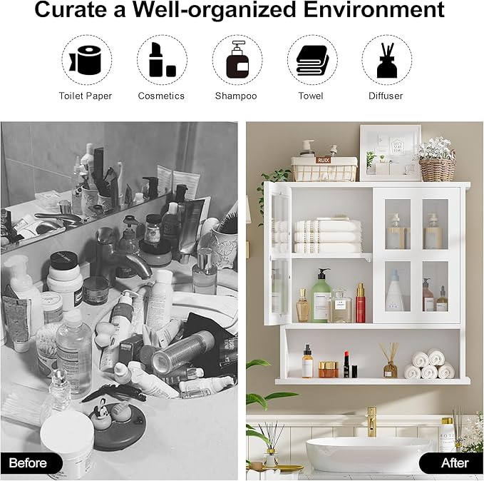Modern Hanging Bathroom Cabinet, Sturdy Wooden Medicine Cabinet