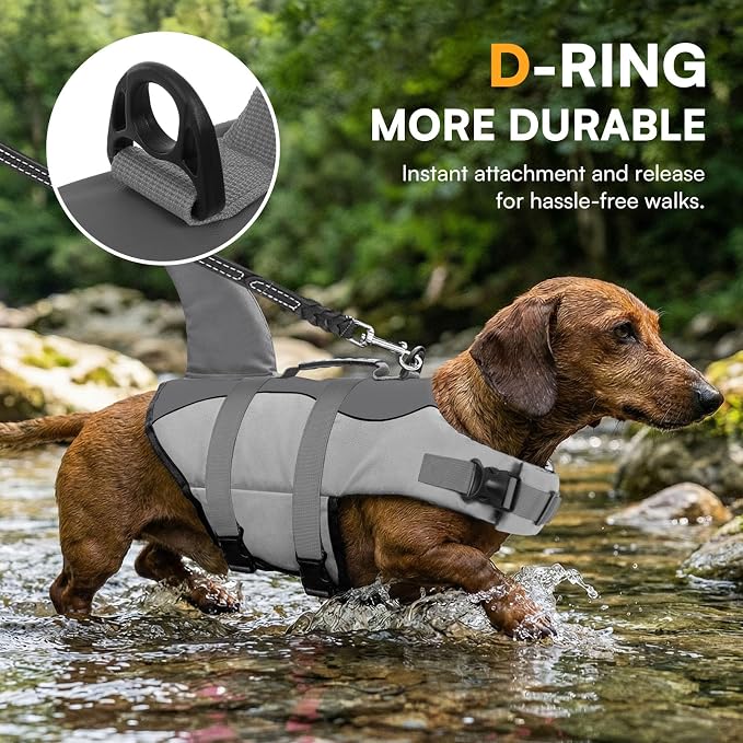 Dog Life Jacket Ripstop Shark Dog Safety Vest Adjustable Preserver with High Buoyancy and Durable Rescue Handle for Small,Medium,Large Dogs, Grey Shark XX-Large