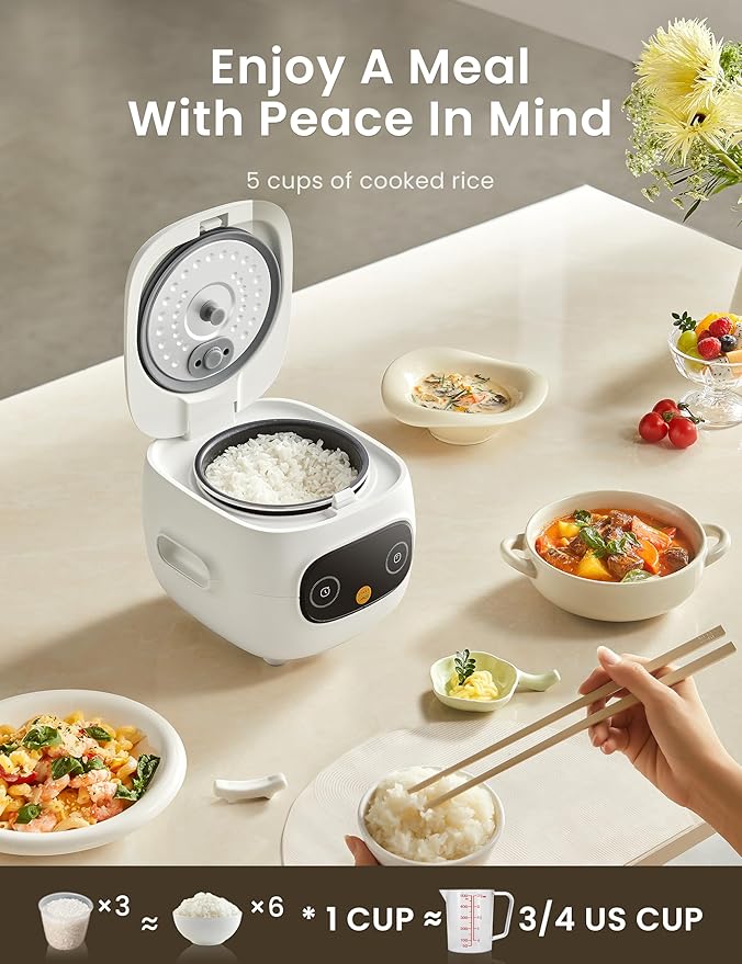 COMFEE' Mini Rice Cooker 4 Cups Cooked/2 Cups Uncooked, Portable Non-Stick rice