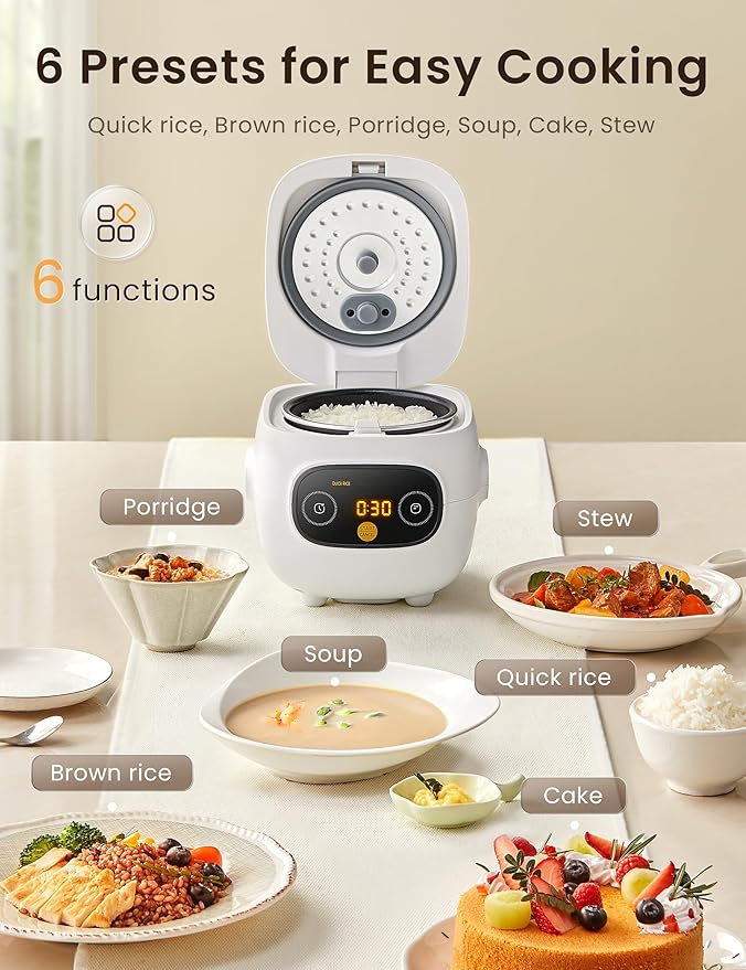 COMFEE' Mini Rice Cooker 4 Cups Cooked/2 Cups Uncooked, Portable Non-Stick rice