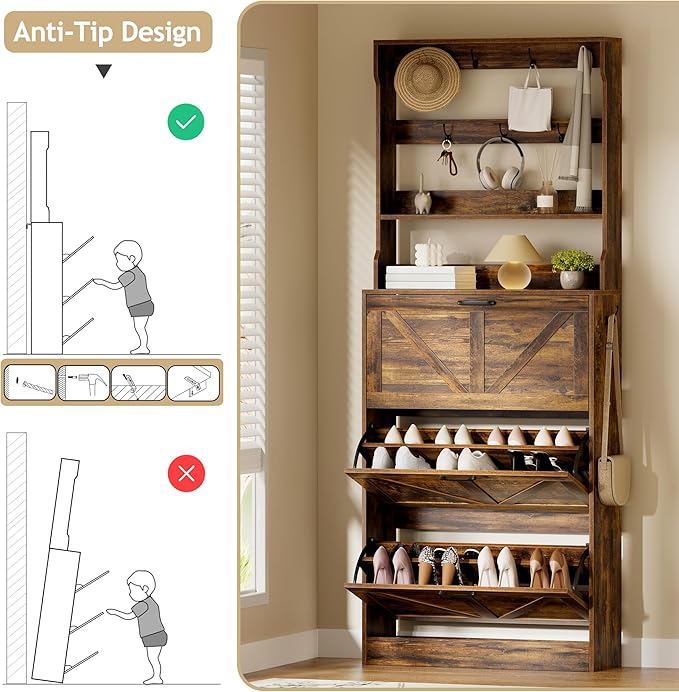 EOYUTLLY Shoe Cabinet Storage for Entryway, Narrow Shoe Rack Cabinet