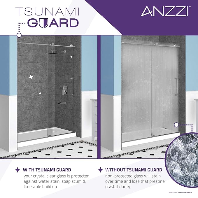 ANZZI 72" x 30" Frameless Shower Door in Polished Chrome, Water Repellent Glass