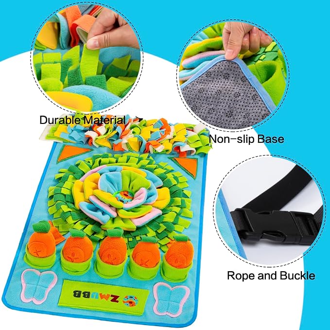 Pet Snuffle Mat for Dogs Sniff Mat Nosework Feeding Mat Slow Feeder Interactive Dog Puzzle Toys for Training and Stress Relief Encourages Natural Foraging Skills (31''x19''(Blue))