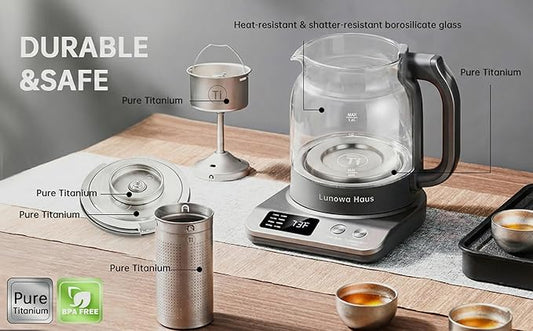 Titanium & Glass Electric Tea Kettle & Tea Maker, Pro Steam Extraction